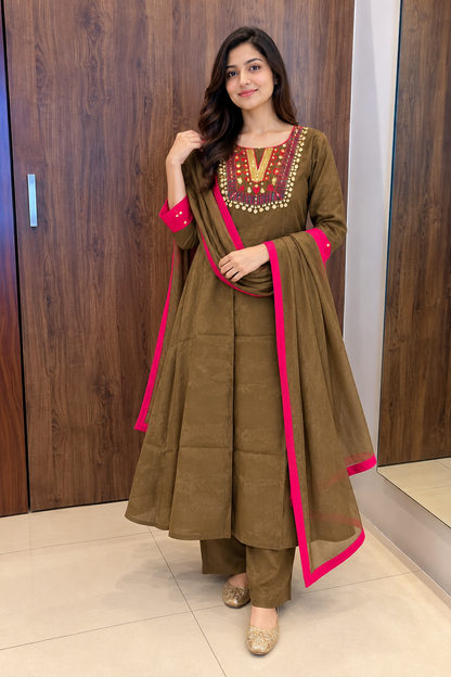 BROWN- RED ANARKALI SET (#156)
