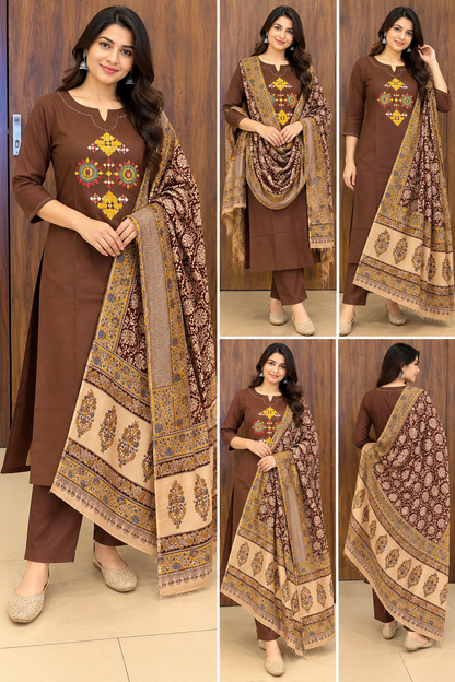 BROWN EMBRODARI DUPATTA SET (#131)