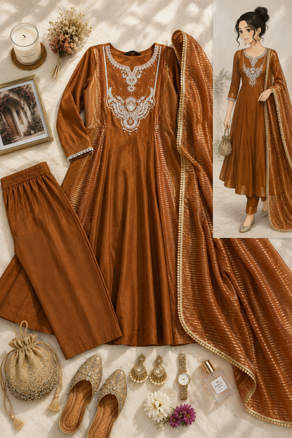 Royal Copper Elegance – Anarkali Set (#98)