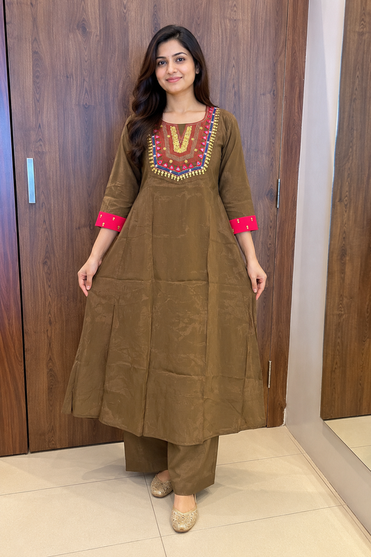 BROWN- RED ANARKALI SET (#156)