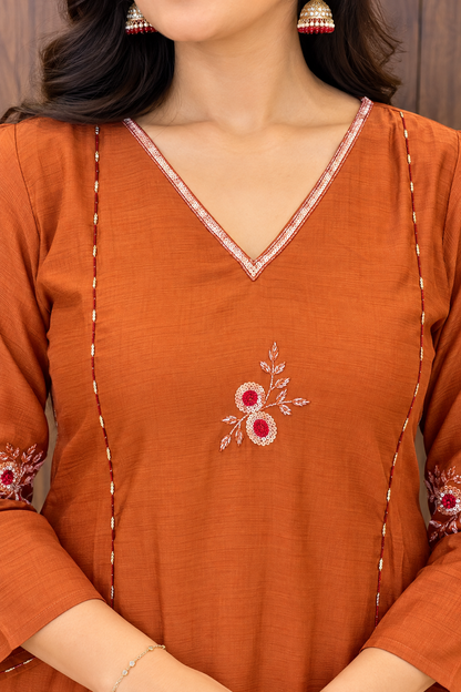 RUST BLOOM EMBROIDERED SET (#161)