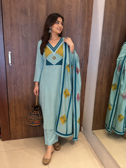 Aqua Mosaic Handwork Kurti Set (#95)