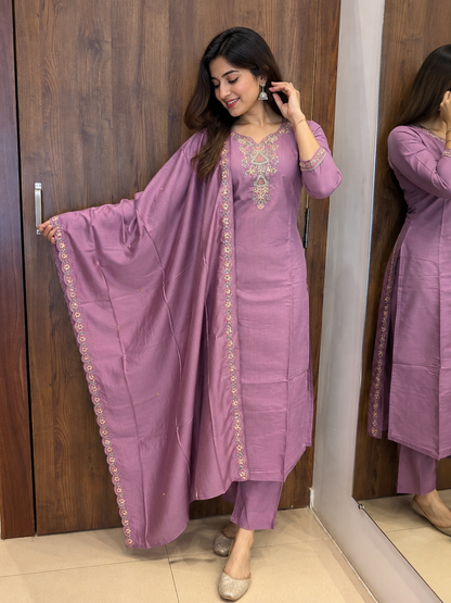 Rosé Mauve Embroidered Dupatta Set (#78)