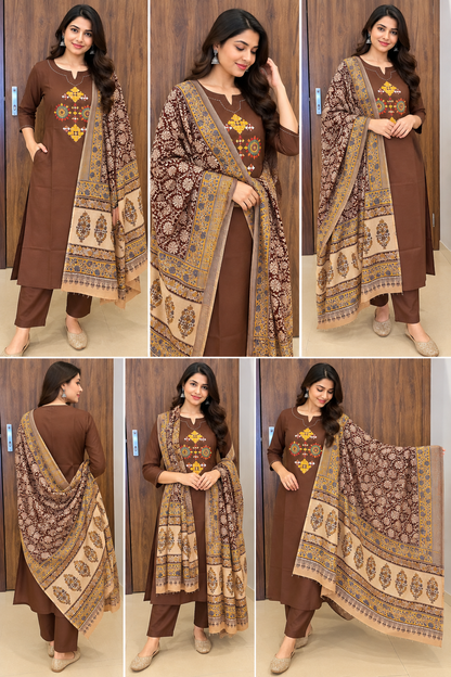 BROWN EMBRODARI DUPATTA SET (#131)