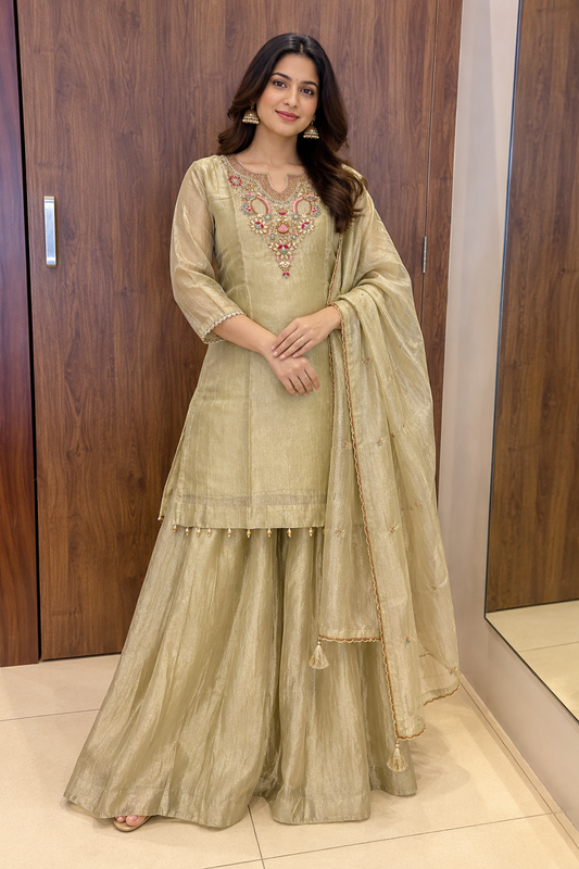 OLIVE AURA EMBROIDERED SARARA SET (#149)