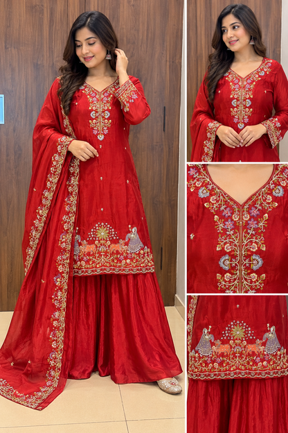 RAJWADI RED SARARA SET(#138)
