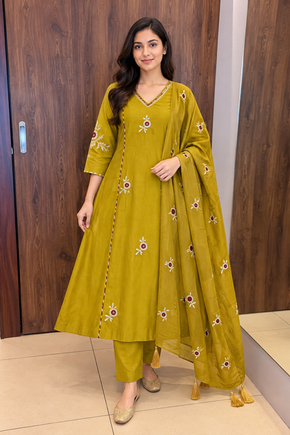 Mustard Bloom – Embroidered Set 🌼(#160)