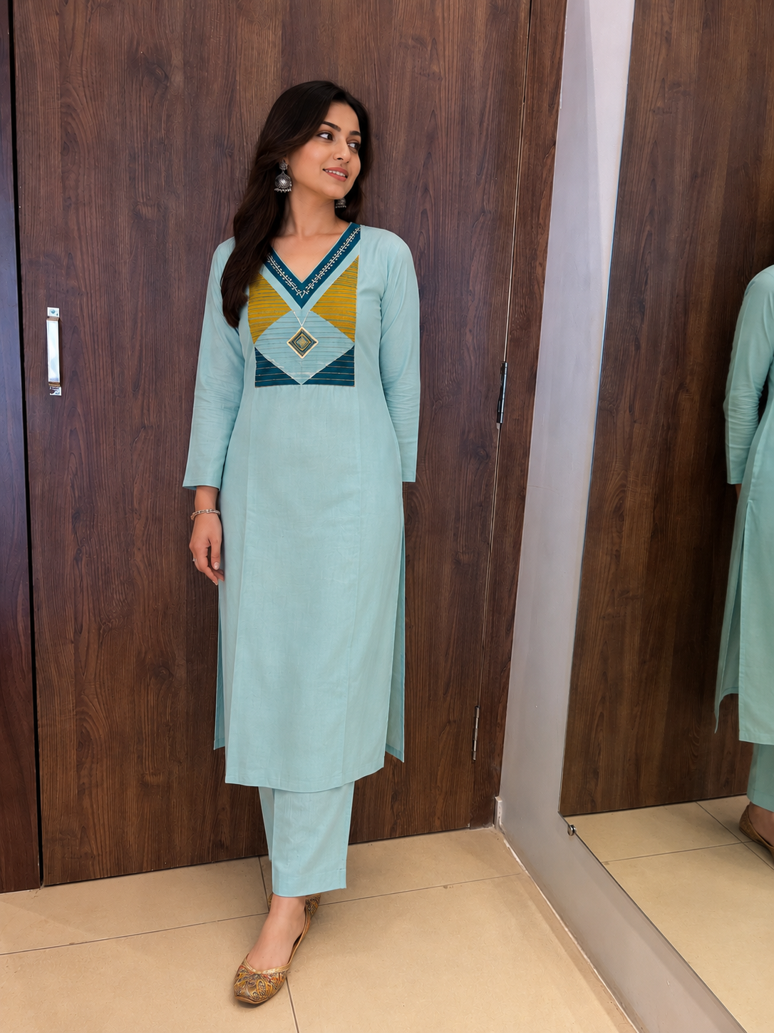 Aqua Mosaic Handwork Kurti Set (#95)