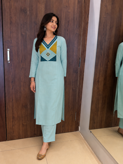 Aqua Mosaic Handwork Kurti Set (#95)