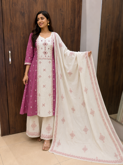 PINK JAMDANI DUPATTA SET (#102)