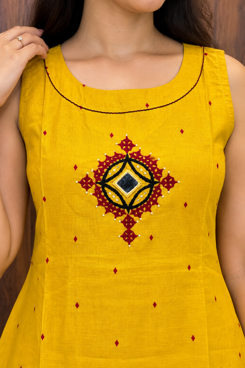 Golden Yellow / Red kurti pant set (#126)