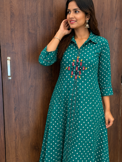 Teal Bandhani Bloom Kurta Set (#109)