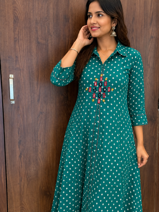 Teal Bandhani Bloom Kurta Set (#109)